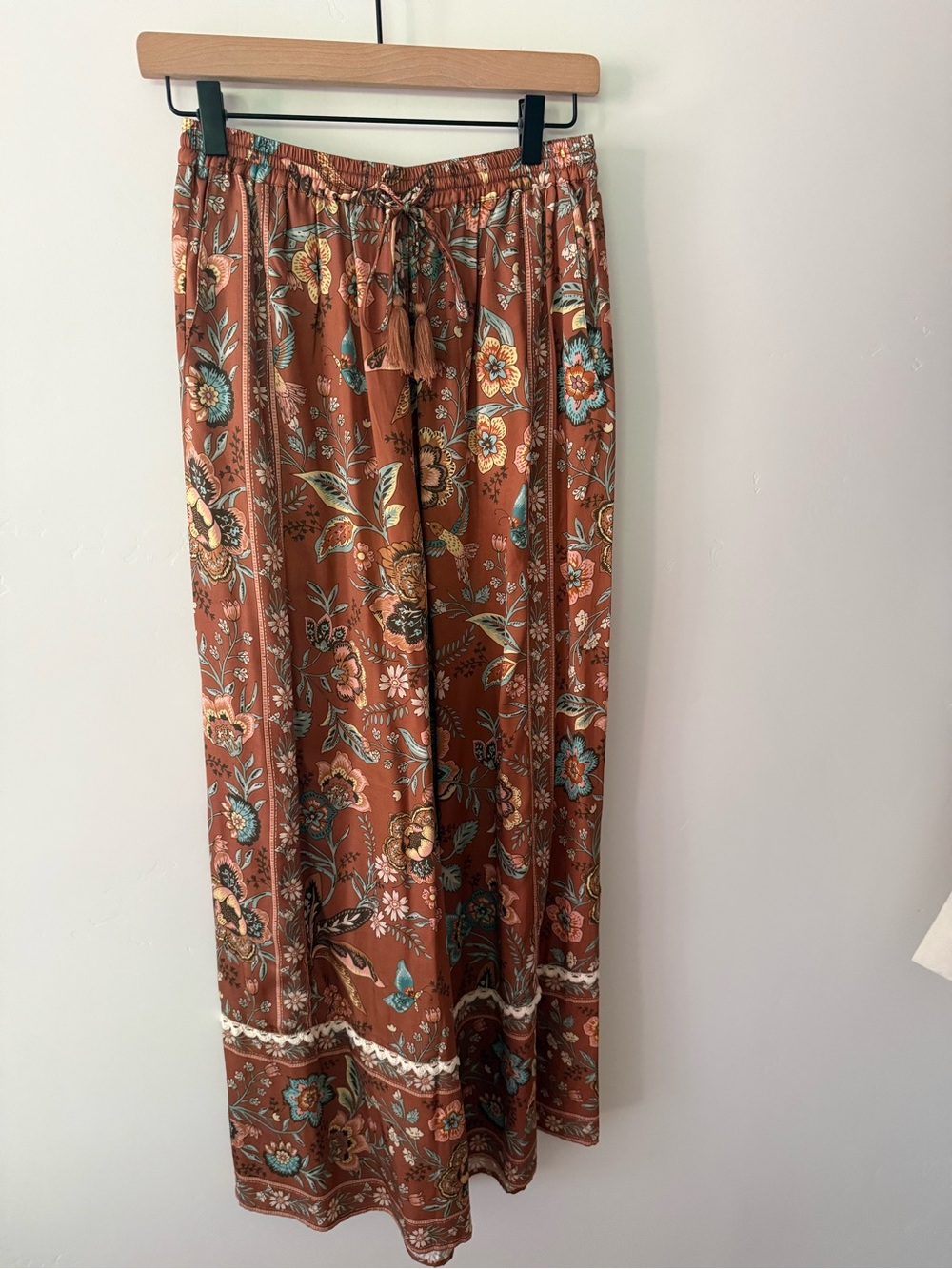 Spell Rust Floral pants with Tassel Tie